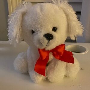 Dan Dee White Puppy Stuffed Animal with Red Bow